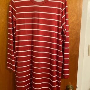 Burnt Orange and White Striped Long Sleeve Shirt Dress